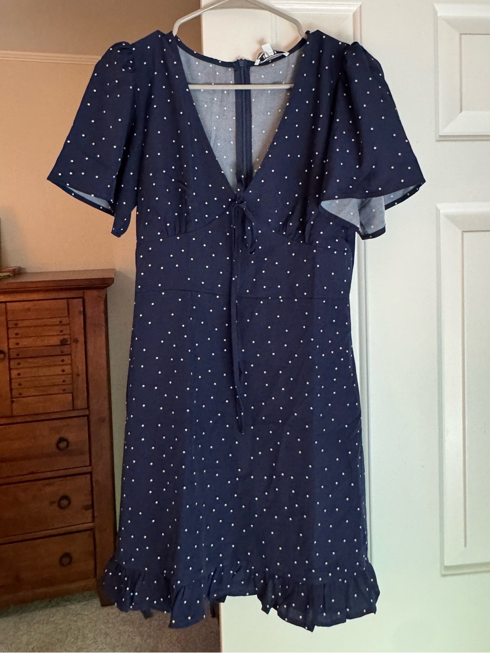 RIHOAS Navy Blue Polka Dot Mini Dress